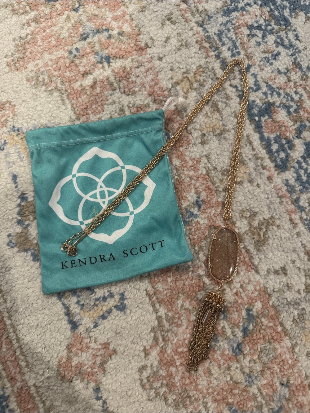 Kendra Scott Rose Gold/Gold Necklace with Sparkle Stone and Tassel